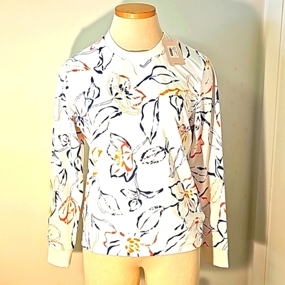 Peter millar women's NWT long sleeve golf shirt. White with out line flowers. - Picture 1 of 11